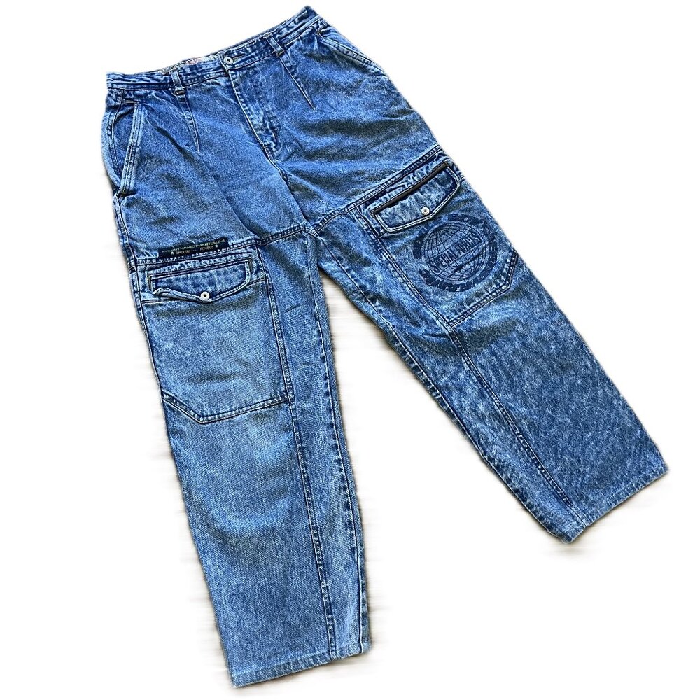 Bugle Boy Special Forces Cargo Jeans Light Wash Denim Vintage 90s 32" Waist